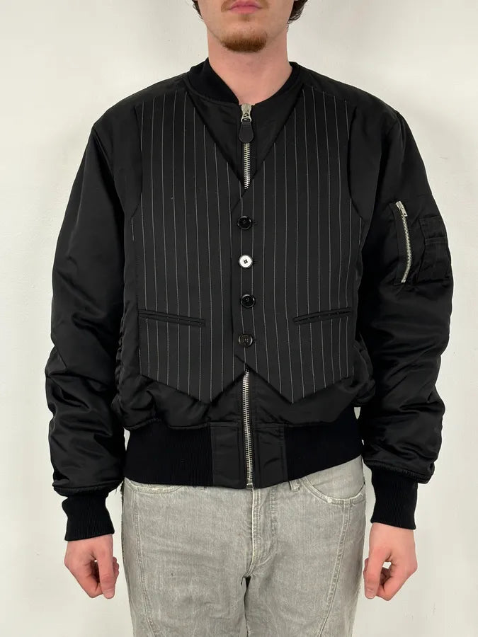AW2018 Moschino Black Nylon Pinstriped Vest Bomber Jacket YALSnCz 2