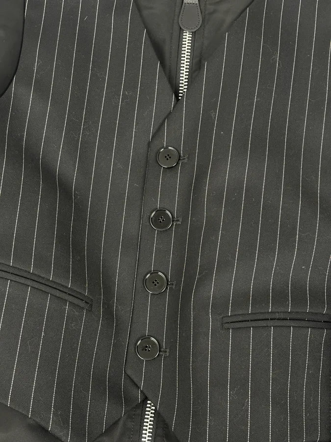 AW2018 Moschino Black Nylon Pinstriped Vest Bomber Jacket YALSnCz 9