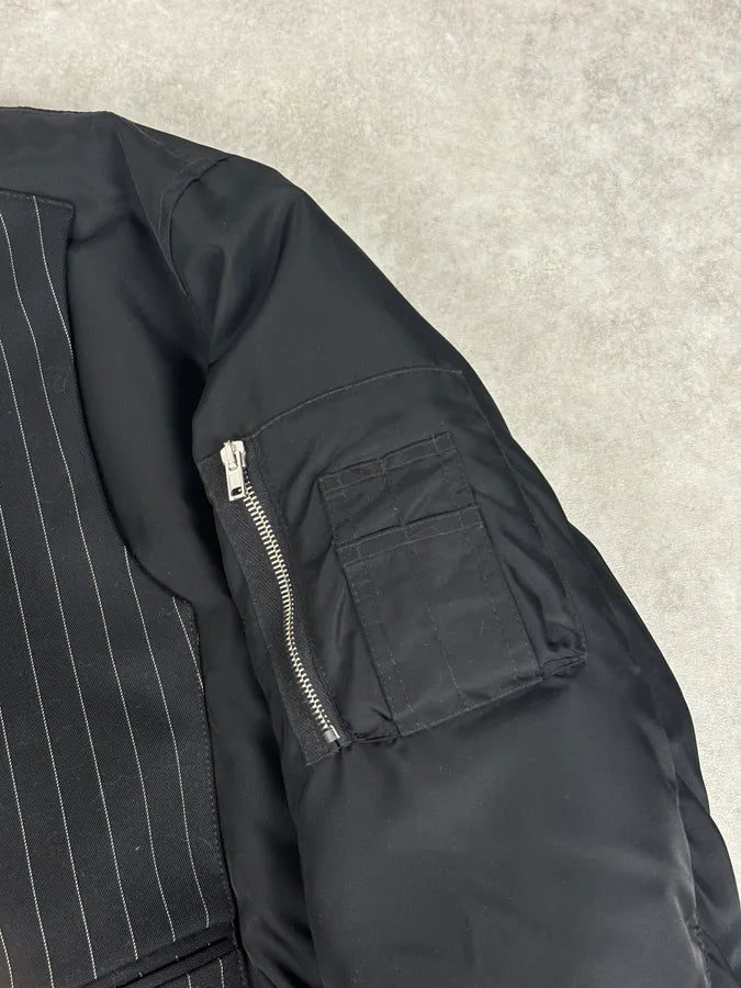 AW2018 Moschino Black Nylon Pinstriped Vest Bomber Jacket YALSnCz 8