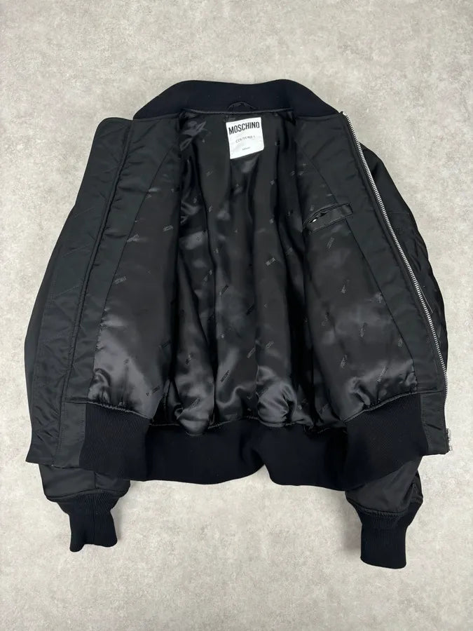 AW2018 Moschino Black Nylon Pinstriped Vest Bomber Jacket YALSnCz 7