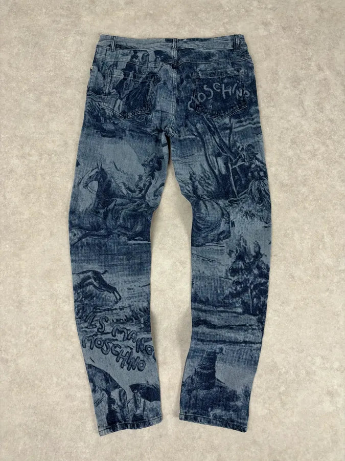 AW2020 Moschino Blue Naval Slim Denim Jeans xPOlaWR 5