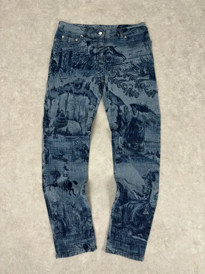 AW2020 Moschino Blue Naval Slim Denim Jeans xPOlaWR 0