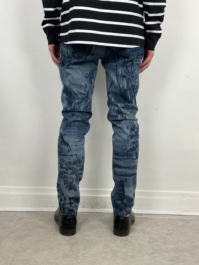 AW2020 Moschino Blue Naval Slim Denim Jeans xPOlaWR 3