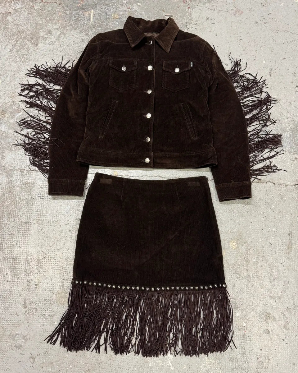 Moschino Cowboy Brown Corduroy Jacket & Skirt Set ZjqBPUX 0