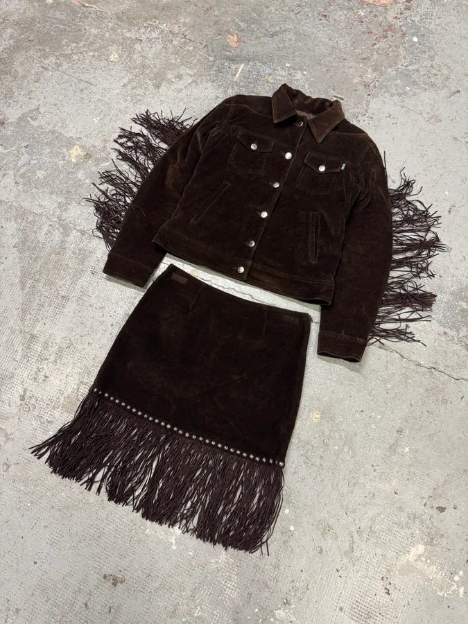 Moschino Cowboy Brown Corduroy Jacket & Skirt Set ZjqBPUX 4