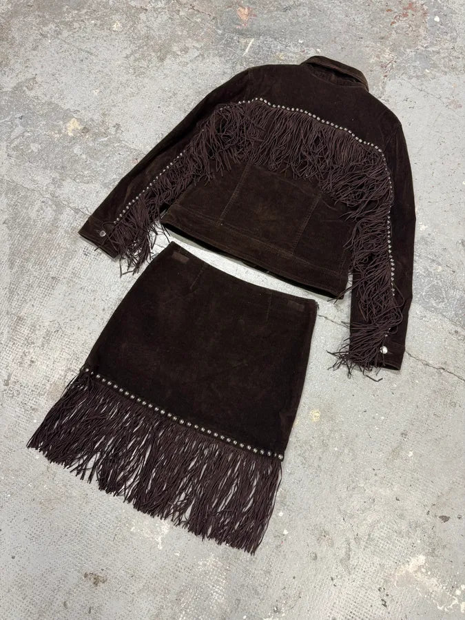 Moschino Cowboy Brown Corduroy Jacket & Skirt Set ZjqBPUX 5