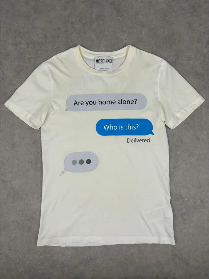 Moschino Cream Home Alone Text Graphic T-Shirt DxEwVCe 0