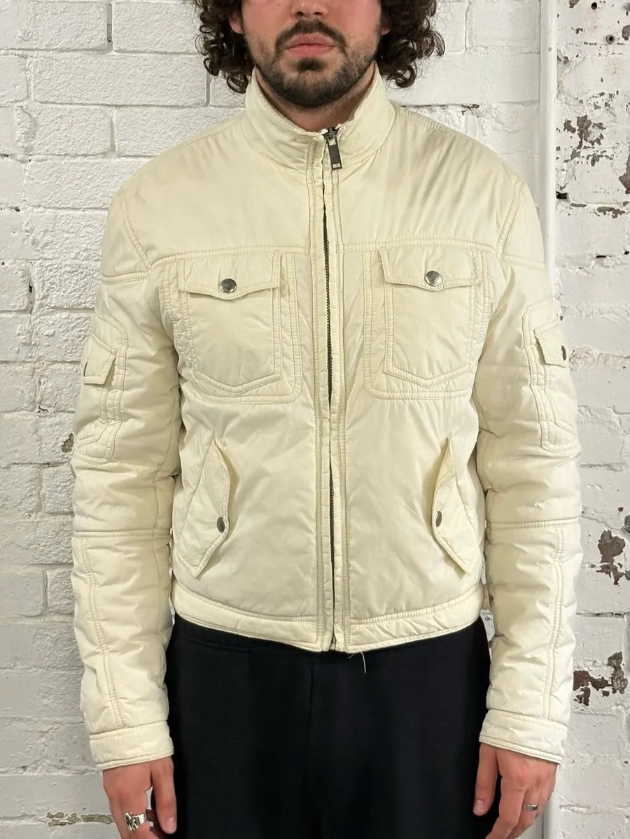 Moschino Cream Nylon Quilted Cargo Bomber Jacket wlxWRtU 0