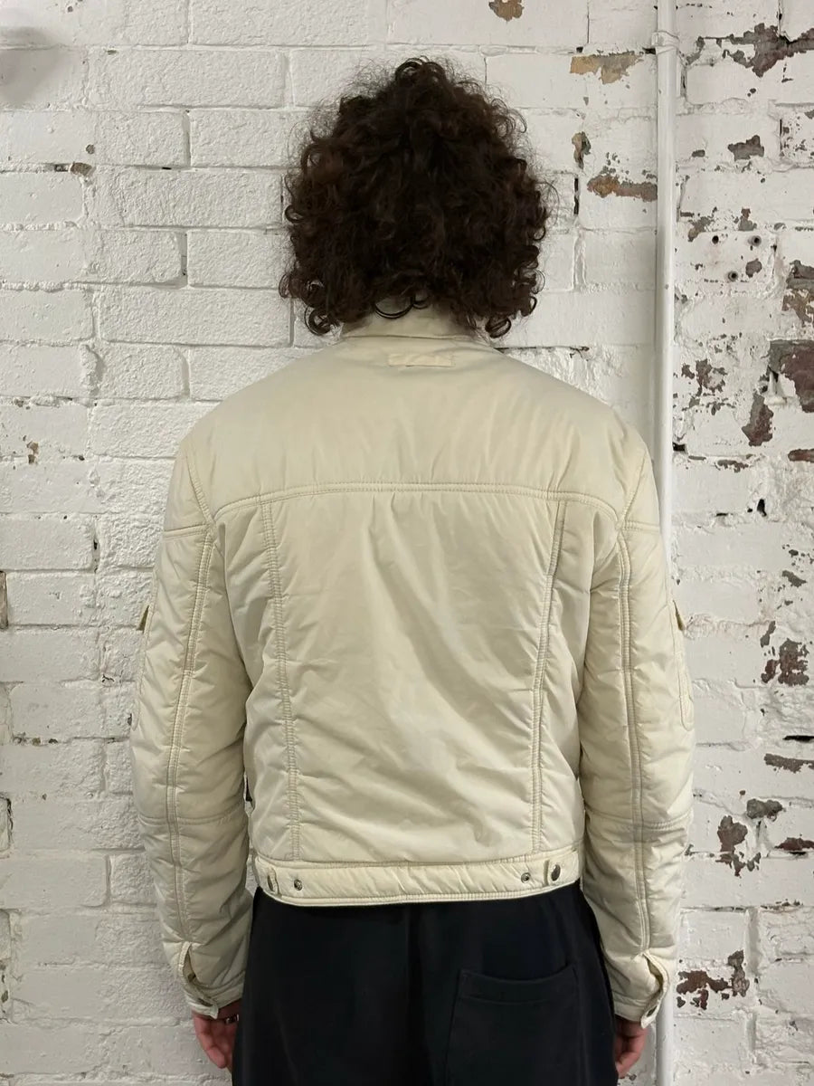 Moschino Cream Nylon Quilted Cargo Bomber Jacket wlxWRtU 1