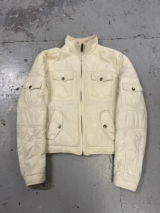 Moschino Cream Nylon Quilted Cargo Bomber Jacket wlxWRtU 2