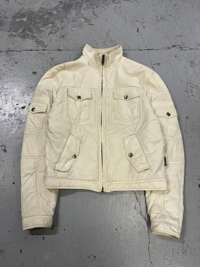 Moschino Cream Nylon Quilted Cargo Bomber Jacket wlxWRtU 3