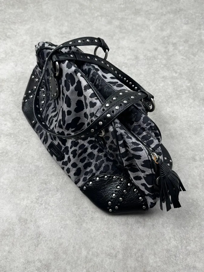 Moschino Grey & Black Leopard Studded Shoulder Bag sQVTgeN 1
