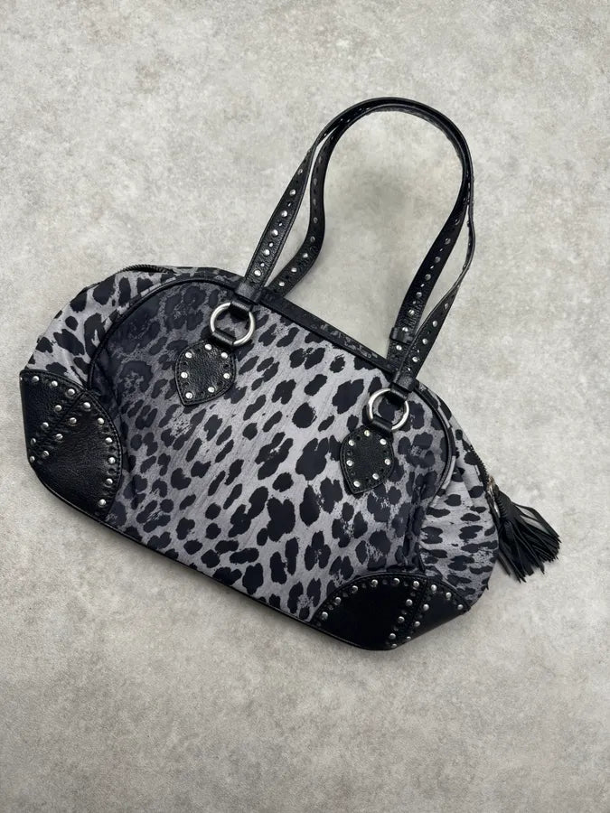 Moschino Grey & Black Leopard Studded Shoulder Bag sQVTgeN 5