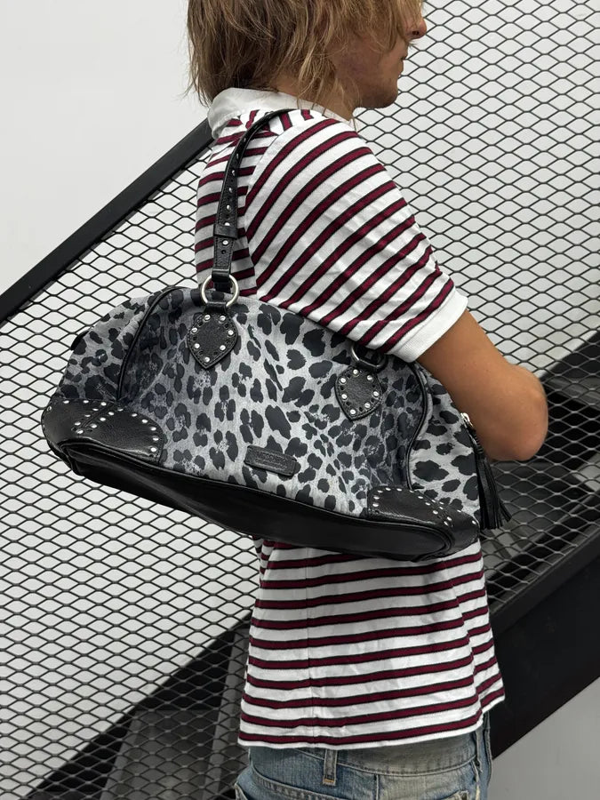 Moschino Grey & Black Leopard Studded Shoulder Bag sQVTgeN 4