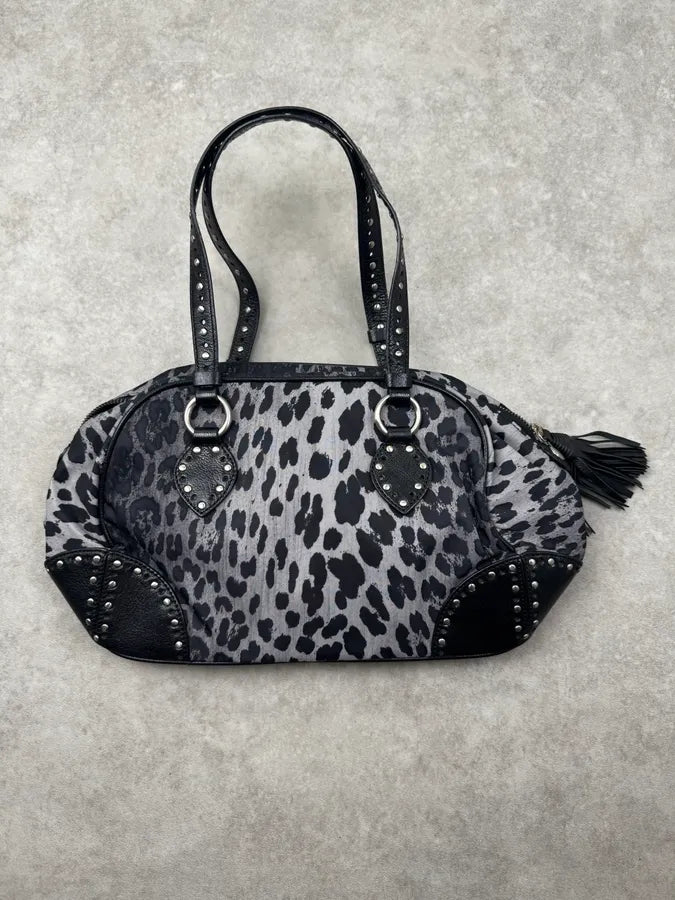 Moschino Grey & Black Leopard Studded Shoulder Bag sQVTgeN 0