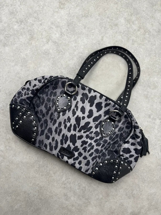 Moschino Grey & Black Leopard Studded Shoulder Bag sQVTgeN 6