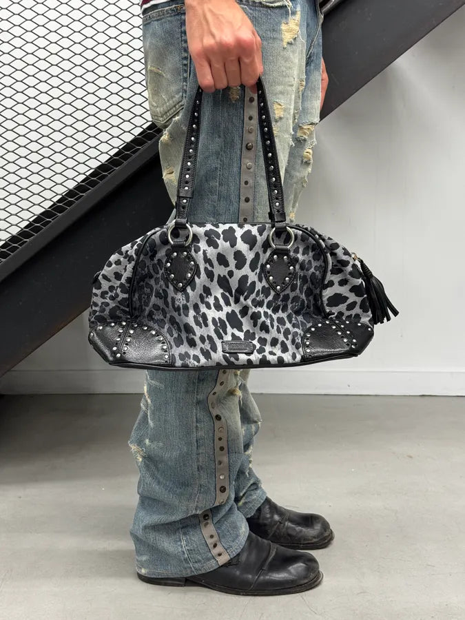 Moschino Grey & Black Leopard Studded Shoulder Bag sQVTgeN 3