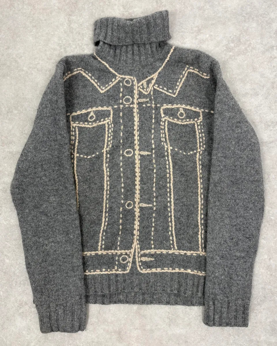 Moschino Grey Trompe L’Œil Wool Turtleneck Sweater QXIEKow 0