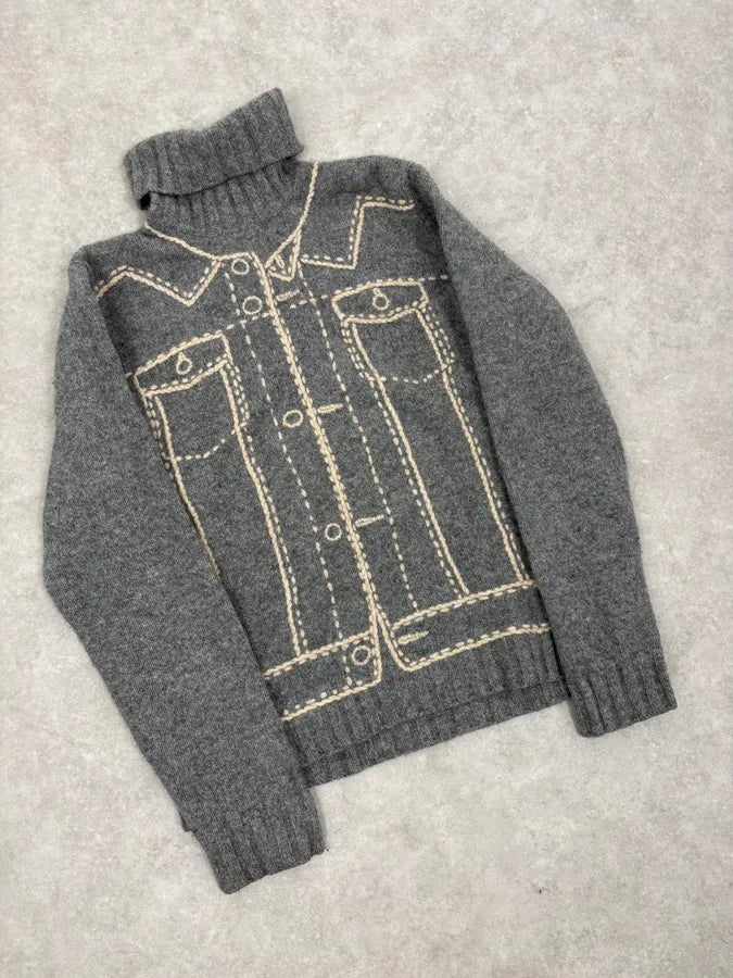 Moschino Grey Trompe L’Œil Wool Turtleneck Sweater QXIEKow 3