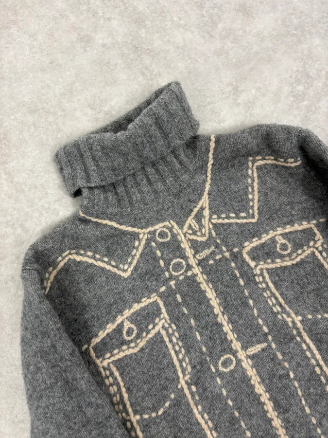 Moschino Grey Trompe L’Œil Wool Turtleneck Sweater QXIEKow 4