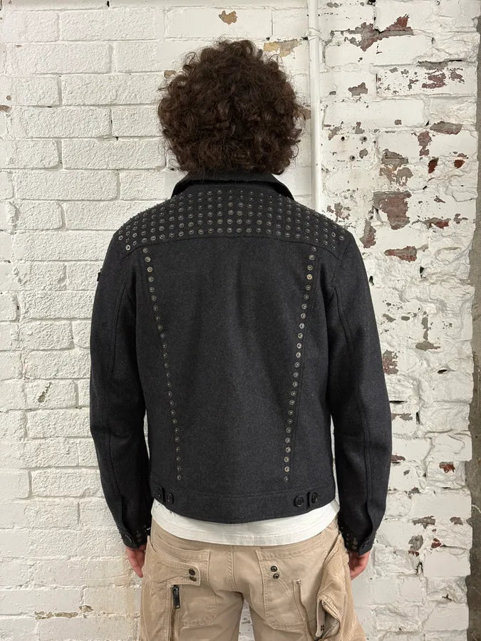 2000s Moschino Grey Wool Studded Jacket taZpbsL 2