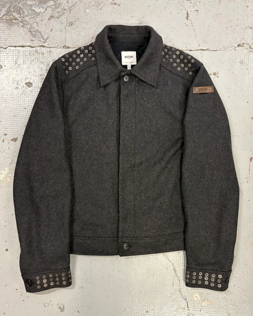 2000s Moschino Grey Wool Studded Jacket taZpbsL 0