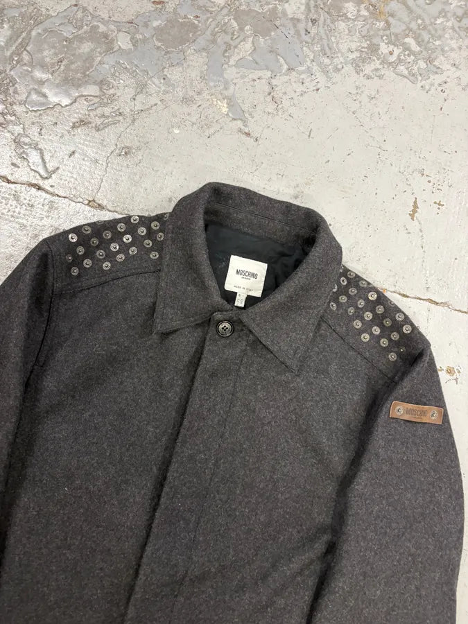 2000s Moschino Grey Wool Studded Jacket taZpbsL 3