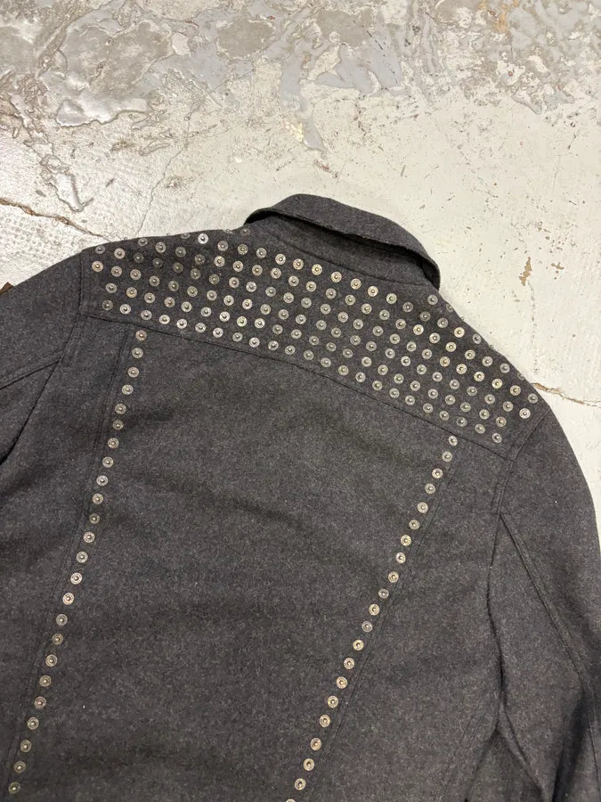 2000s Moschino Grey Wool Studded Jacket taZpbsL 5