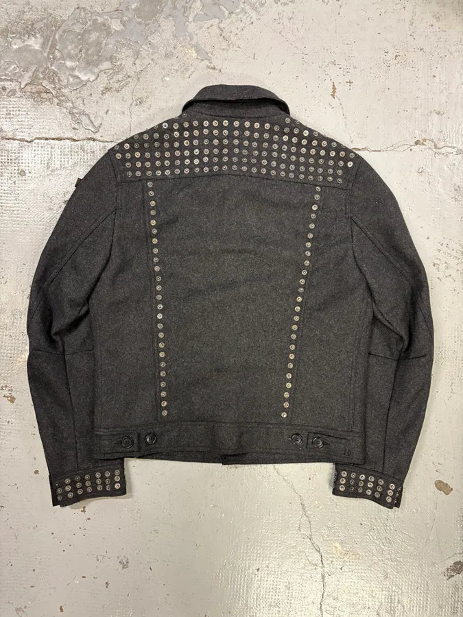2000s Moschino Grey Wool Studded Jacket taZpbsL 4