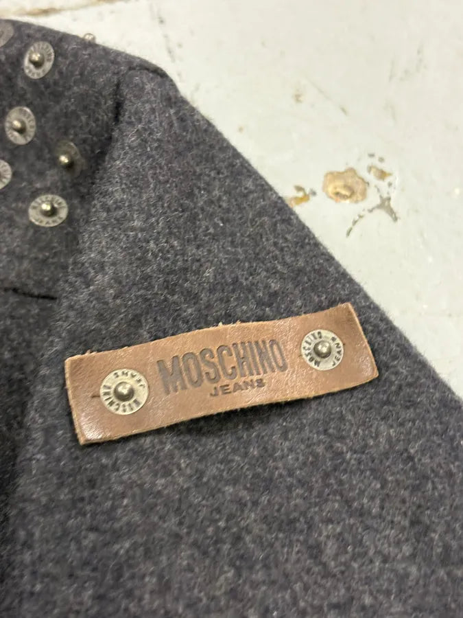 2000s Moschino Grey Wool Studded Jacket taZpbsL 8