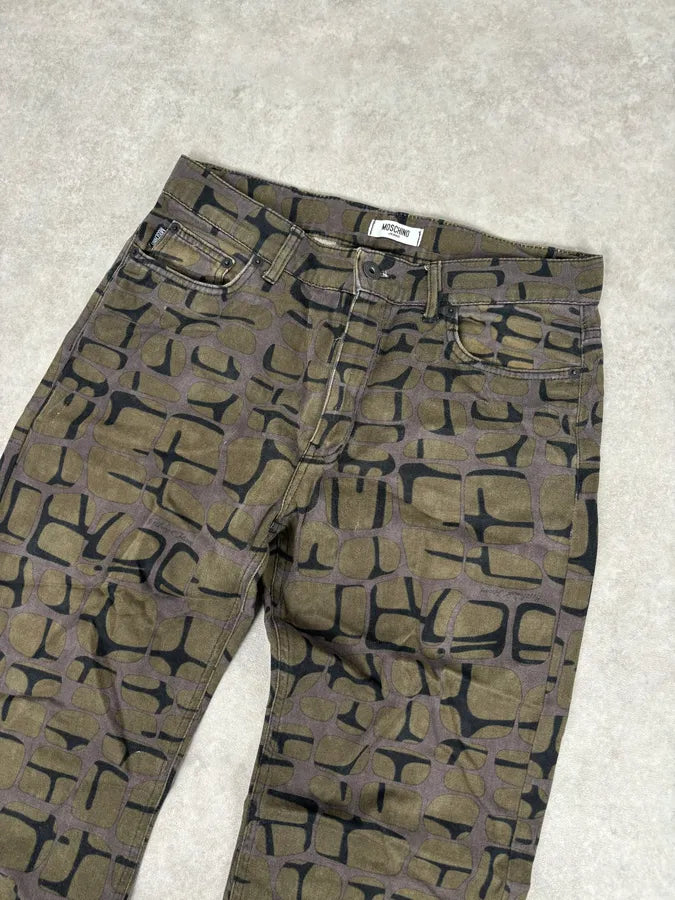 Moschino Khaki Cotton Abstract World Denim Jeans uMUYVoL 4