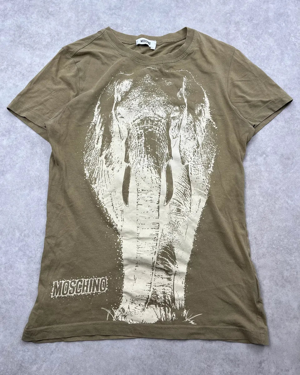 Moschino Khaki Elephant T-Shirt guvryOP 0