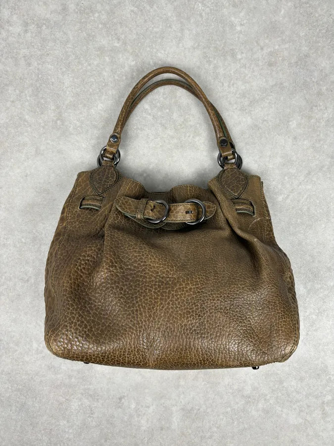 2000s Moschino Brown Leather Shoulder Bag gqTjMrU 0