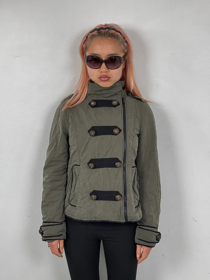 Moschino Khaki Officer Asymmetrical Zip Military Bomber Jacket kEGTuqz 1