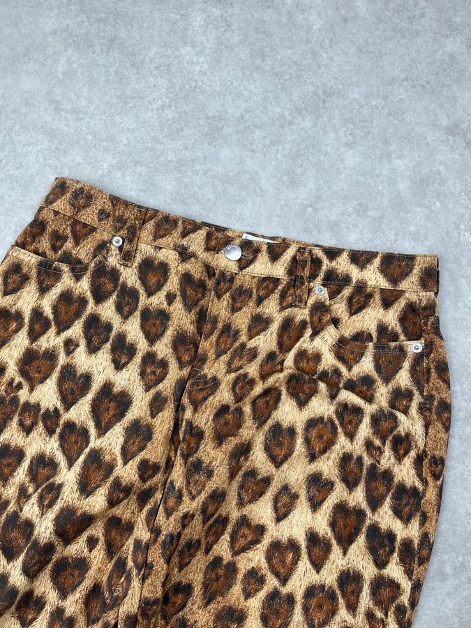 2000s Moschino Leopard Heart Flared Pants FPIhZmw 5