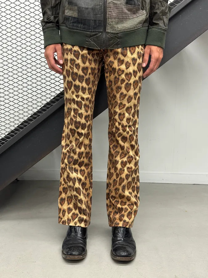 2000s Moschino Leopard Heart Flared Pants FPIhZmw 1