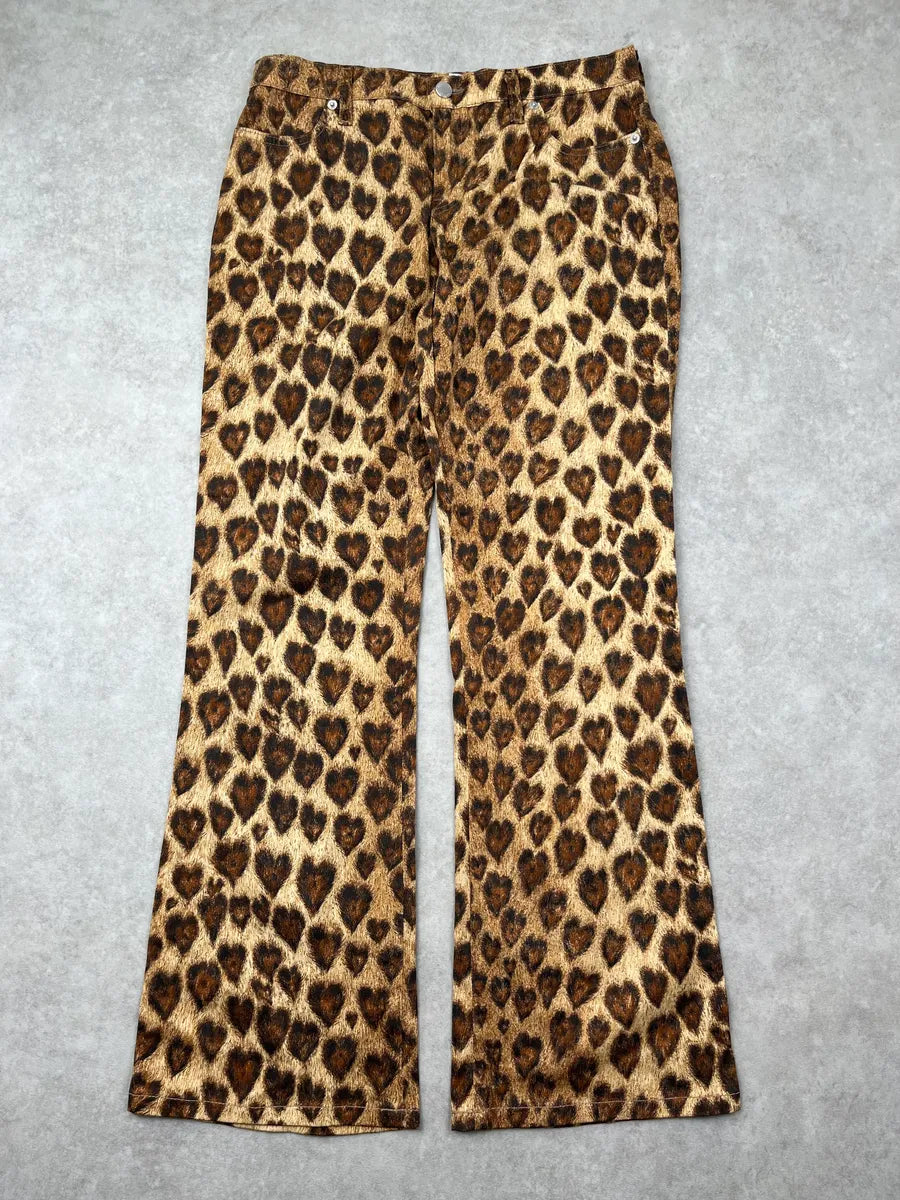2000s Moschino Leopard Heart Flared Pants FPIhZmw 0