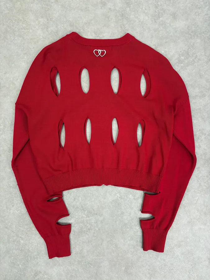 Moschino Love Desctructured Cut Through Red Cardigan JpARrIM 5