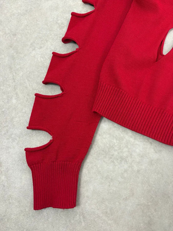 Moschino Love Desctructured Cut Through Red Cardigan JpARrIM 7