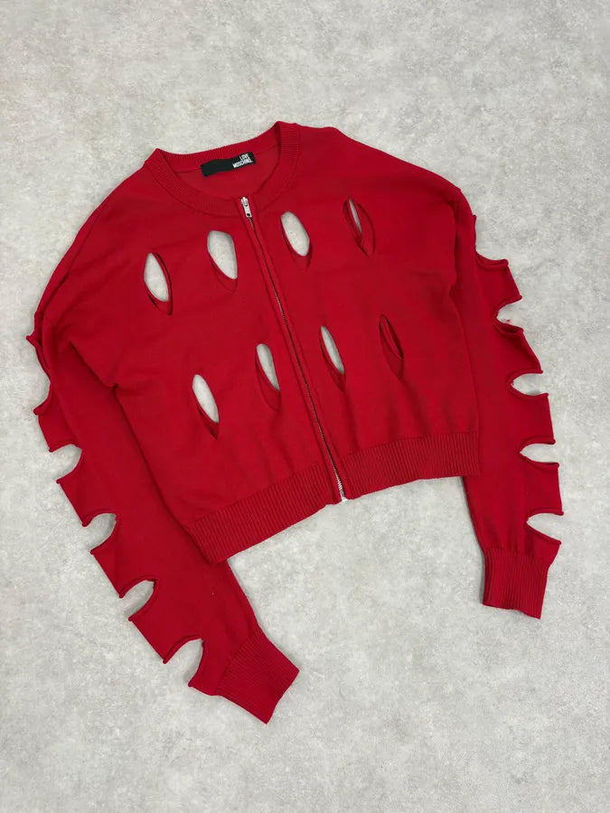 Moschino Love Desctructured Cut Through Red Cardigan JpARrIM 3