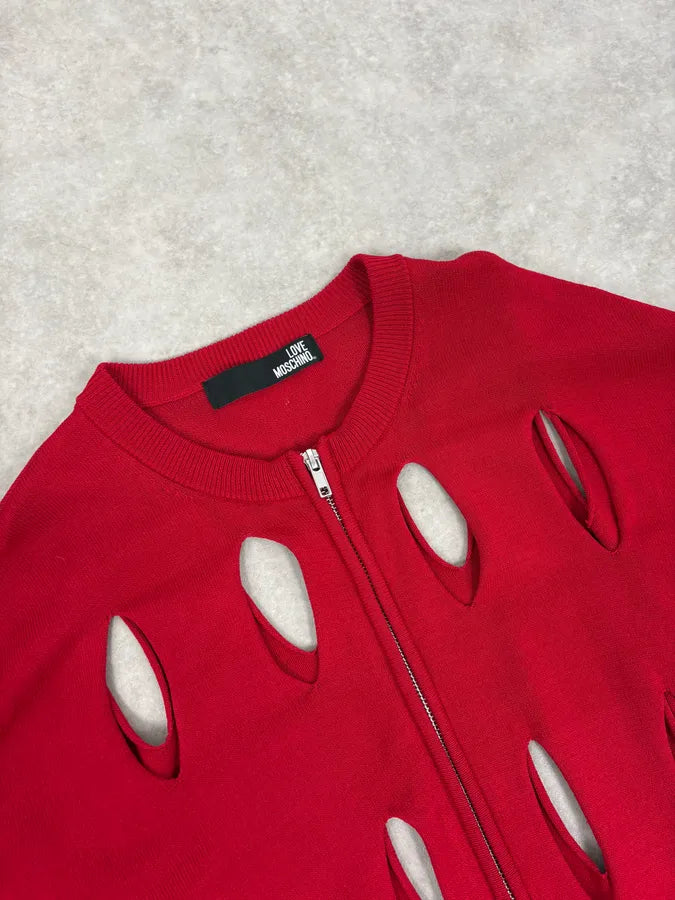 Moschino Love Desctructured Cut Through Red Cardigan JpARrIM 4