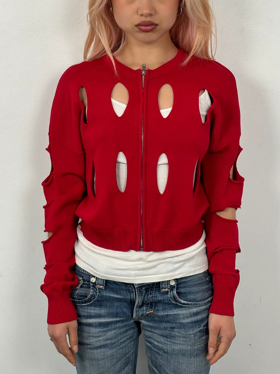 Moschino Love Desctructured Cut Through Red Cardigan JpARrIM 0