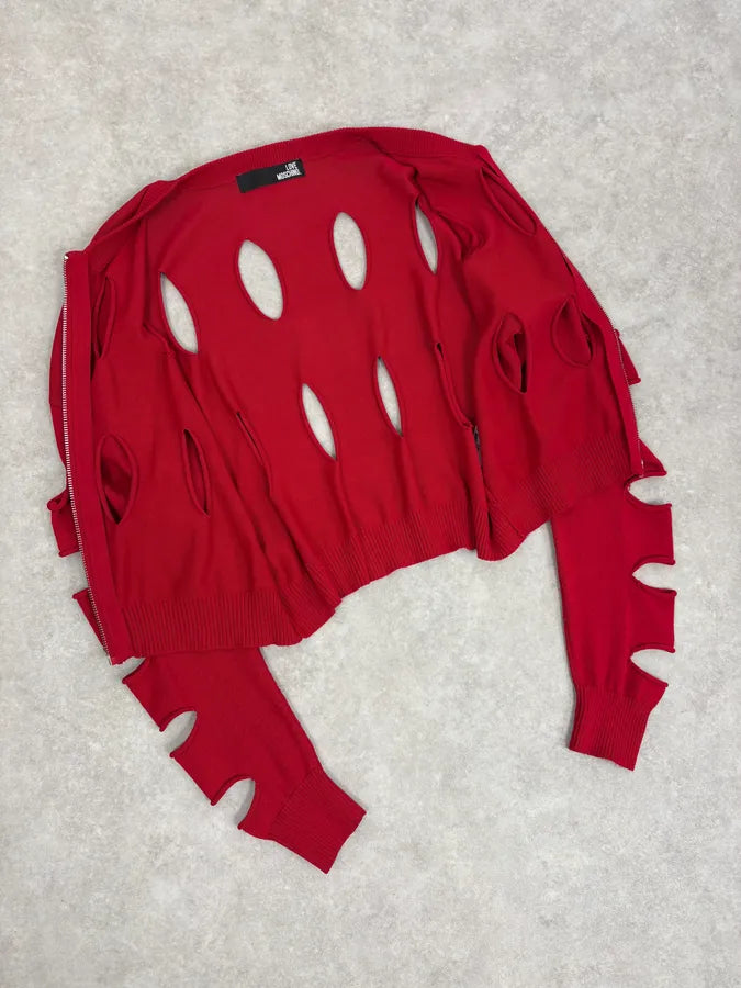 Moschino Love Desctructured Cut Through Red Cardigan JpARrIM 6