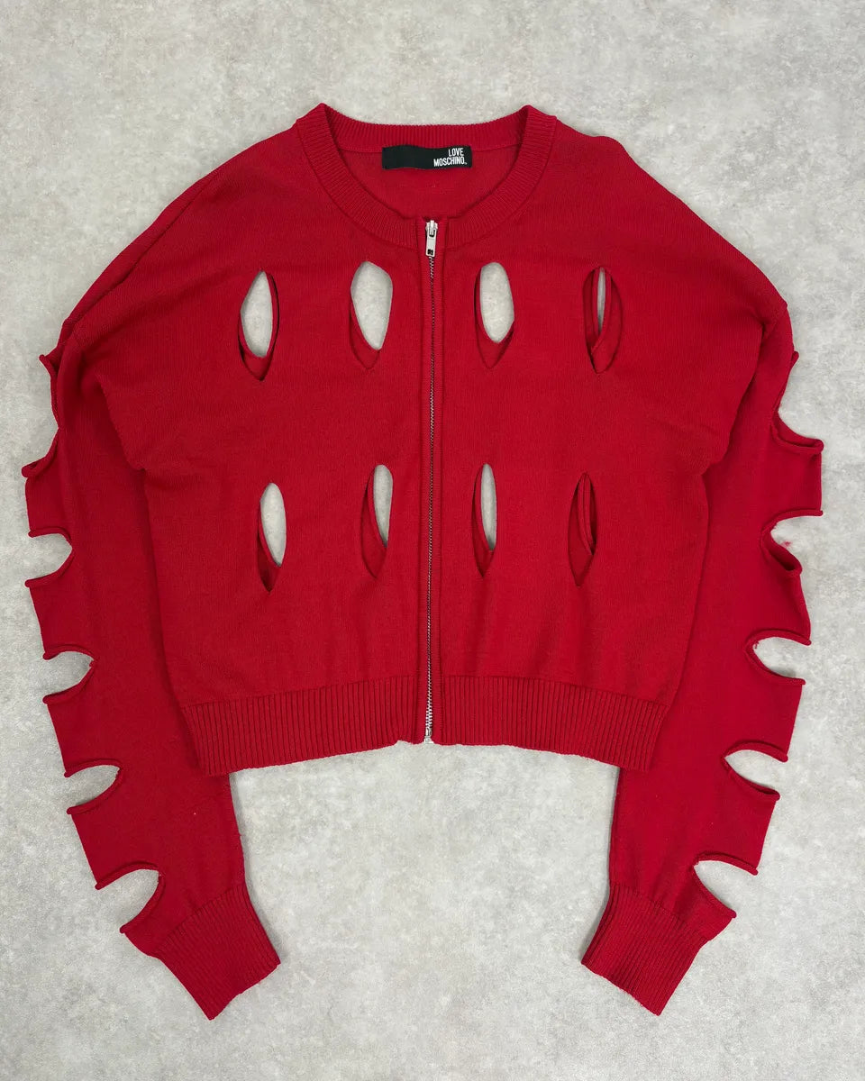 Moschino Love Desctructured Cut Through Red Cardigan JpARrIM 2