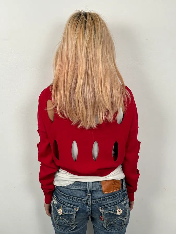 Moschino Love Desctructured Cut Through Red Cardigan JpARrIM 1