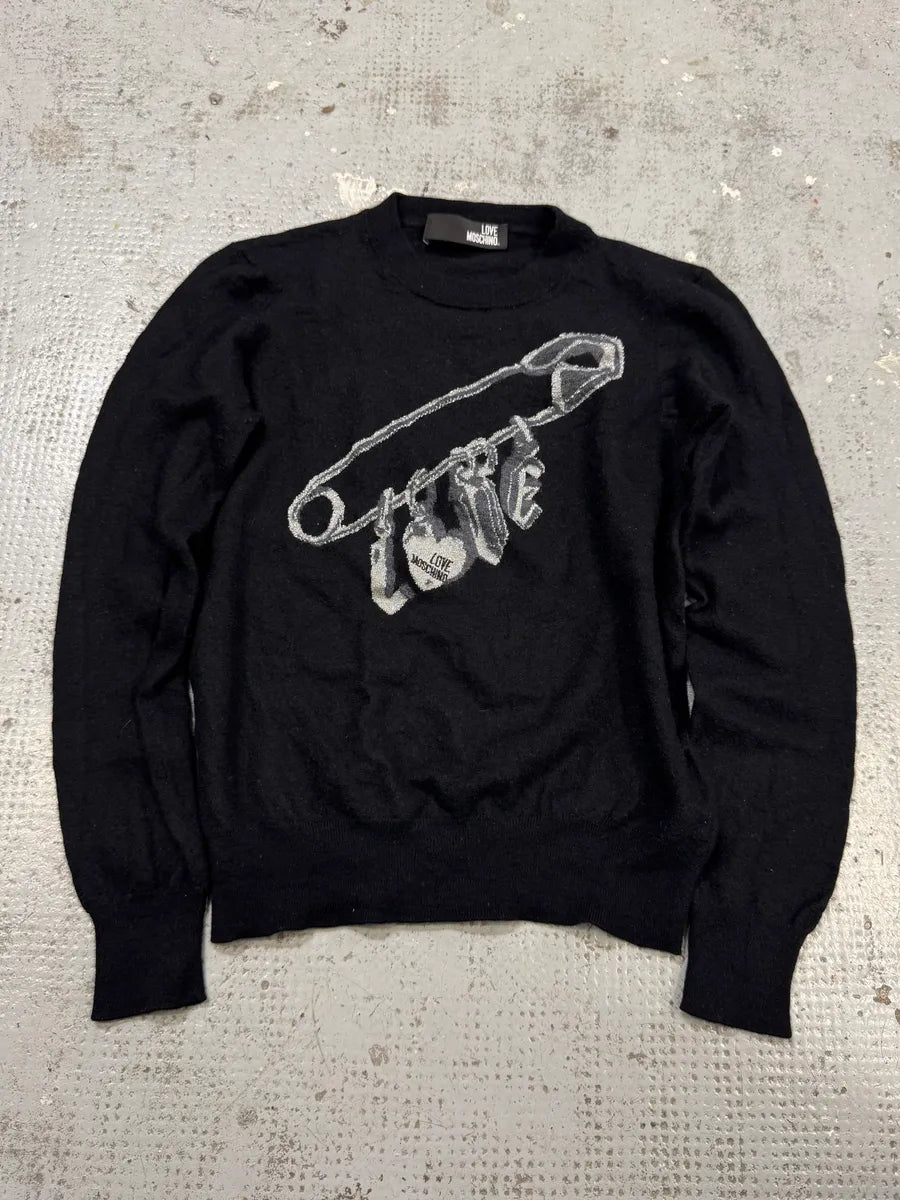 Moschino Love Pin Black Wool Sweater WMkbuAo 0