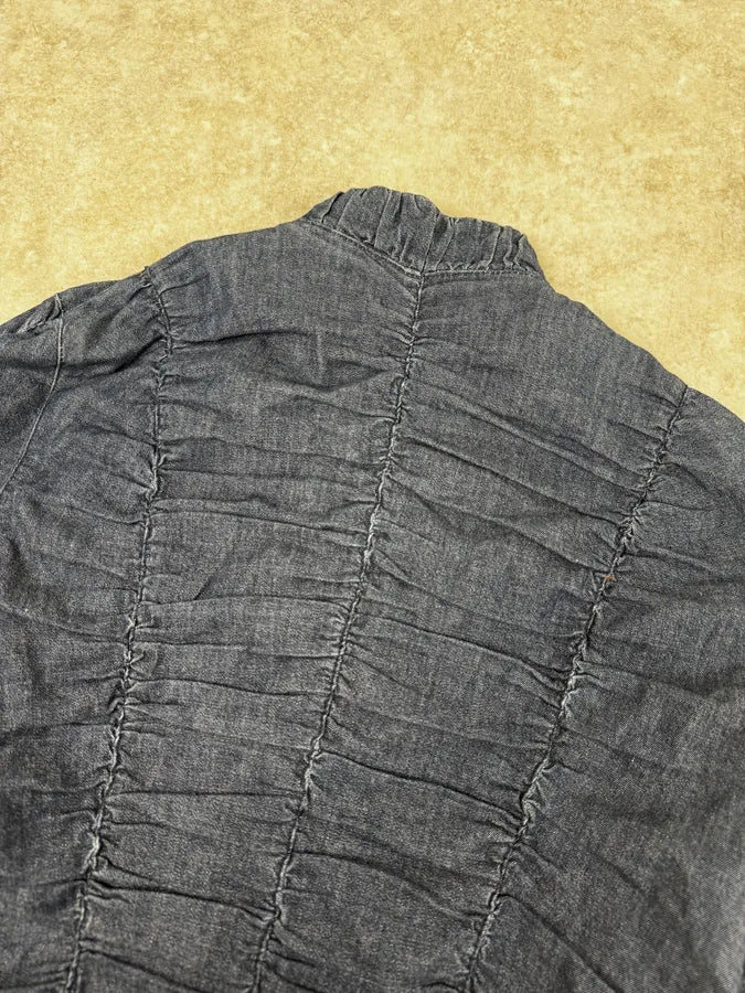 Moschino Navy Gathered Denim Zip-Up Jacket SUCUMFi 5
