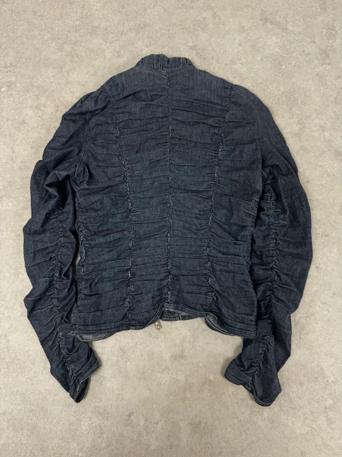 Moschino Navy Gathered Denim Zip-Up Jacket SUCUMFi 3