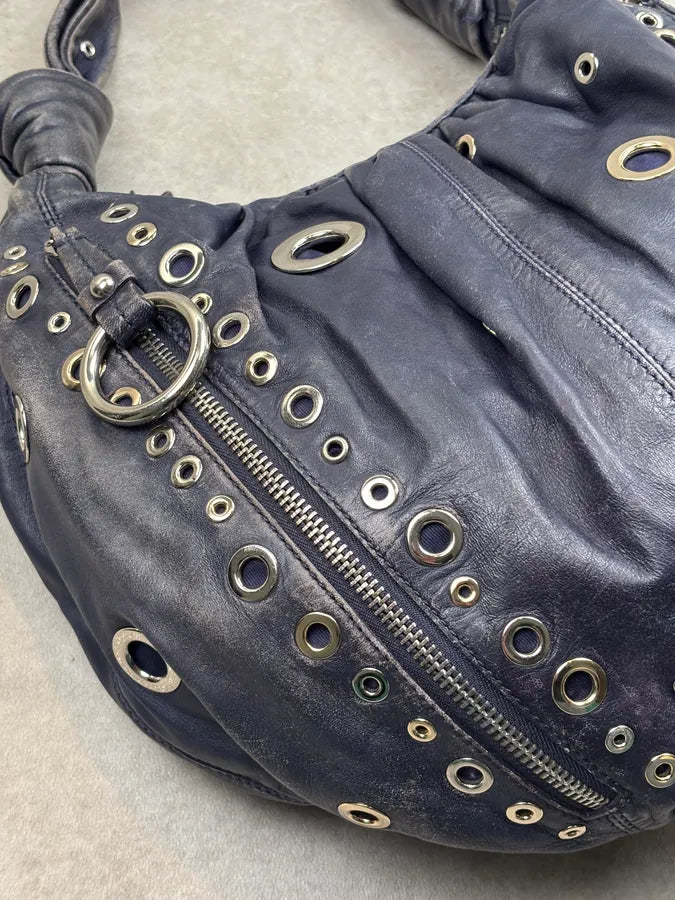 Moschino Navy Nappa Leather Eyelet Studded Shoulder Bag fYOJQyU 13