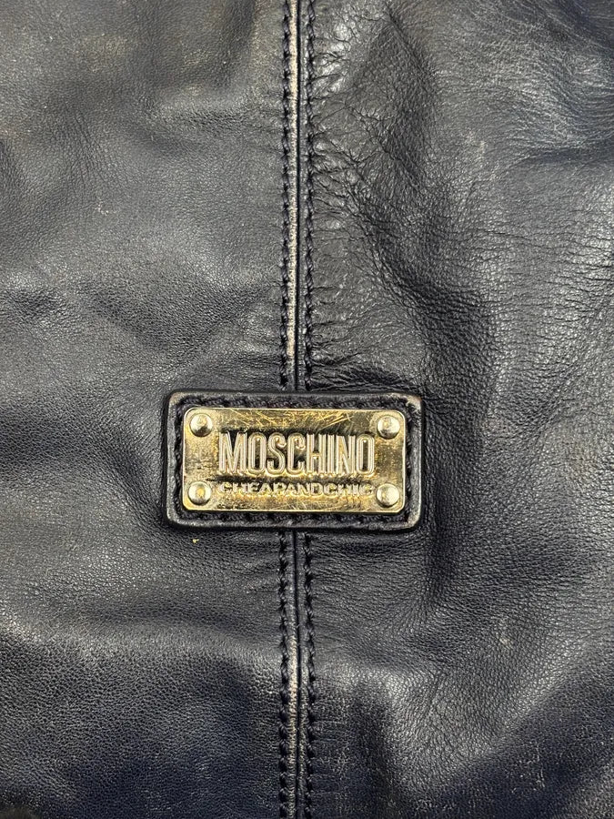 Moschino Navy Nappa Leather Eyelet Studded Shoulder Bag fYOJQyU 8